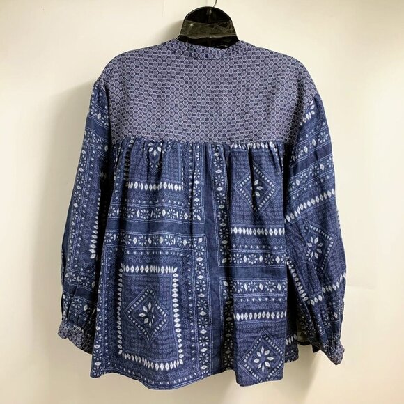 Johnny Was Women's Floral Patchwork Button Up 100% Linen Tunic Top Size M - Picture 2 of 12